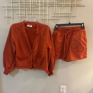 Rust Orange Cardigan and Shorts Set